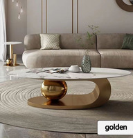 Nodric Table basse de luxe moderne plateau en marbre ardoise avec cadre en acier inoxydable doré doré pour meubles de salon
