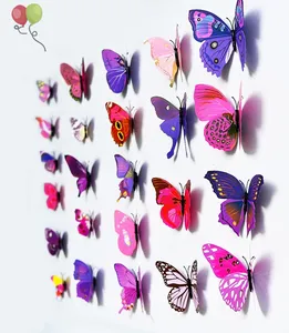 12件/包PVC 3D蝴蝶墙壁装饰可爱蝴蝶墙贴艺术贴花家居装饰房间墙壁艺术KD158