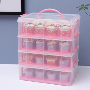 CUPP01 Caja de almacenamiento de plástico moderna de 2-4 capas para cupcakes Caja de embalaje portátil de mano para cupcakes Caja de almacenamiento de postres sellada de plástico - Product Image 1