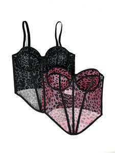 Sexy Leopard Spot <strong>Pattern</strong> Splice Bralette Strap High-End Sense Inner Mesh Lace See-through Outerwear Fishbone <strong>Corset</strong> <strong>Top</strong> - Product Image 4
