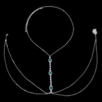 Chaîne de soutien-gorge sexy en cristal vert pour la poitrine Harnais avec strass pour le ventre Chaîne de corps Collier de bijoux Accessoires de vêtements pour femmes
