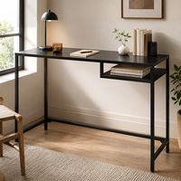 Bureau d'écriture minimaliste tout en acier sans tiroir, table pour ordinateur portable en métal pour chambre à coucher, dortoir, salle d'étude et petits espaces