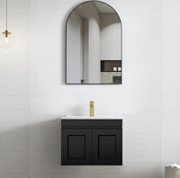 Ensemble de meubles de salle de bain suspendus au mur en satin noir résistant à l'eau de 600 mm, moderne, pour hôtel et appartement