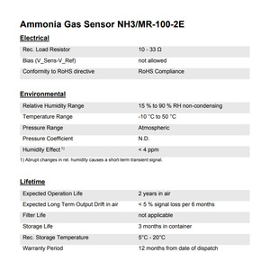 เซ็นเซอร์ก๊าซแอมโมเนีย Membrapor รุ่น NH3MR-100-2E ความแม่นยำสูง ตัวเรือนขนาดเล็กสำหรับเครื่องตรวจจับแบบพกพา - Product Image 2