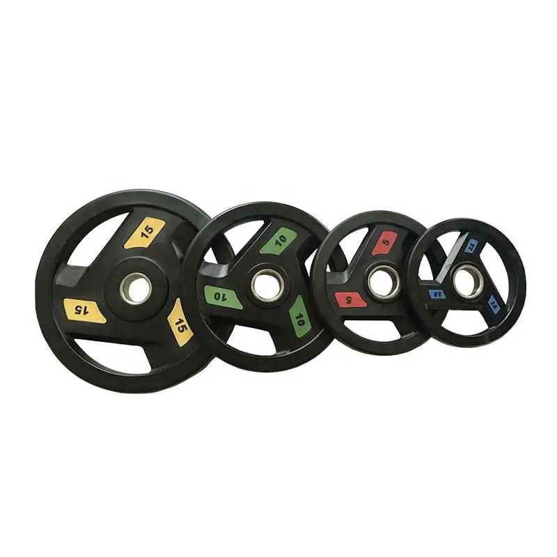 מותאם אישית סיטונאי 2 אינץ Urethane משקל צלחת אחיזת Lb 5KG 10KG 15KG 20KG PU פגוש צלחת tri גריפ משקל צלחות