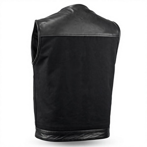 Chaleco de Motociclista para Hombre, Reversible, de Cuero y Lona Negros, Impermeable, Transpirable, Ecológico, Cuello Redondo, Tallas Grandes, Prenda Exterior - Product Image 6