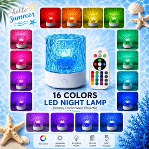 Rechargeable Crystal Water Ripple Night <b>Light</b> 16 Color RGB Flame Projection <b>LED</b> Atmosphere Lamp Bedroom Desktop Decor Gift - Product Image 3