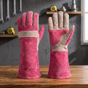 Gants en cuir résistants à la chaleur, 14 pouces, manchette droite, résistance à l'abrasion thermique, gants de sécurité polyvalents, rose - Product Image 5