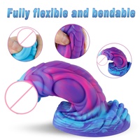 Dildo Extrême Bleu Violet Écailles de Dragon - Dildo Imperméable en Silicone Liquide Ailé Fantaisie avec Base à Ventouse