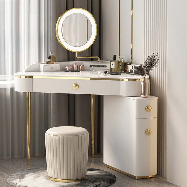Dressing Table Light Luxury Telescopic Slate Bedroom Bedside Table One Modern Minimalist  New Designer Makeup Table