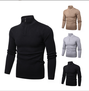 เสื้อสเวตเตอร์ผู้ชายแบรนด์ใหม่ DFS821 Desret สีน้ำตาลขี้ม้า คอทรงโอ ลายถักสีเทา คอตั้งพร้อมซิป - Product Image 4