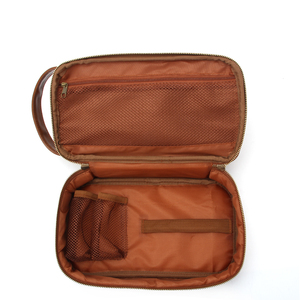 Organisateur de maquillage à double fermeture éclair à grande capacité à deux compartiments Sac de toilette personnalisé en cuir lisse pour homme - Product Image 6