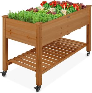 2023 nouveau style jardinière mobile 48x24x32 pouces lit de <span class=keywords><strong>potager</strong></span> surélevé en <span class=keywords><strong>bois</strong></span> naturel avec roues verrouillables - Product Image 1