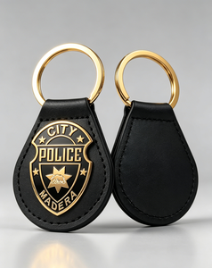 Custom Engraved Metal Badge <b>Leather</b> <b>Keychain</b> | Gold/Nickel Plated Zinc Alloy Key Ring Fob | <b>Leather</b> Key Holder - Product Image 4