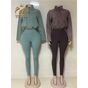 Set di pantaloni da donna invernali di alta qualità Set di pantaloni con cerniera in maglia da donna - Product Image 5