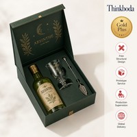 Boîte cadeau magnétique personnalisée pour absinthe, emballage rigide en papier, pelliculage mat, recyclable, pour bouteille d'alcool, cuillère en verre, kit cadeau