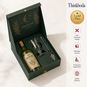 Caja de Regalo Magnética Personalizada para Absint, Empaque Rígido de Papel con Laminado Mate, Reciclable, para Botella de Licor, Cuchara de Vidrio y Kit de Regalo - Product Image 1