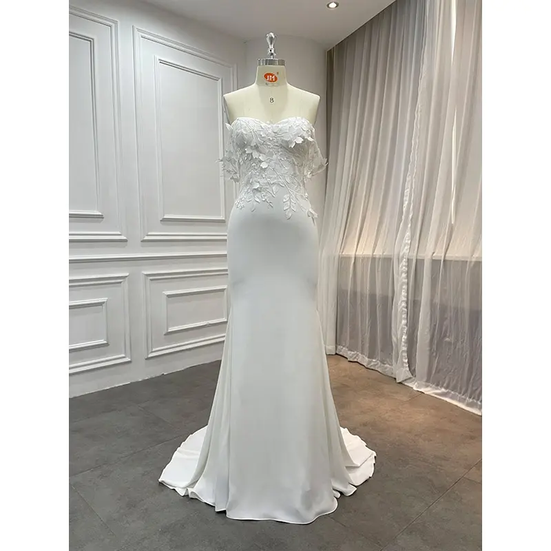 Personalizado sirena 3D encaje vestido de novia mujeres trajes de matrimonio fuera del hombro crepé vestidos de novia 2022
