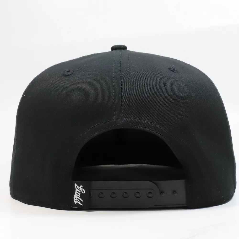 도매 싼 3D 자수 로고 고품질 Snapback 모자 편평한 테두리 검정 Snapback 모자