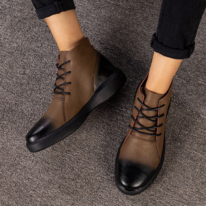 Bottes Martin pour hommes, bottines en cuir à bout rond, à lacets, chaussures confortables d'hiver, semelle extérieure en caoutchouc, style solide - Product Image 1