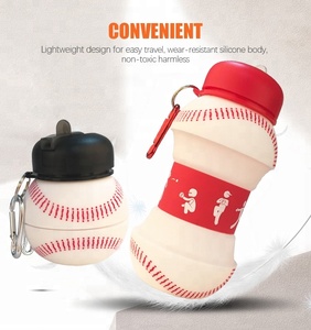 Bouteille d'eau pliable en silicone sans BPA, forme de balle de baseball, avec logo personnalisé pour enfants - Product Image 5