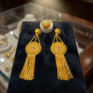 Elegance Women's Gold Plated Diamond Tassel <b>Earrings</b> Hiphop Style Wedding Jewelry Set Brass Fashion Statement Bridal Wear Party - Product Image 1