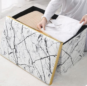 Portaoggetti pieghevole pouf Cube poggiapiedi sgabello in pelle PU panca portaoggetti con sedile imbottito - Product Image 2