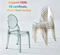 Chaise de salle à manger empilable Ghost en acrylique avec dossier ovale, vente en gros directe usine, pour événements extérieurs, mariages, expositions, banquets et dîners