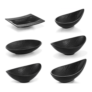 北欧レストラン5/6/7インチ樹皮パターン傾斜ドリップ形状スナックサラダ前菜皿ブラックメラミンディナープレート - Product Image 3