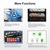 Rétroviseur de Voiture 9.66'' IPS à Écran Tactile, Caméra de Tableau de Bord DVR Avant Arrière, Media Streaming sans Fil avec Carplay et Android Auto