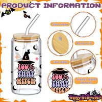 Vente directe usine – Tasse à café en verre 16 oz personnalisable avec logo, tasse à bière avec couvercle en bambou et paille, idéale pour les événements d'Halloween