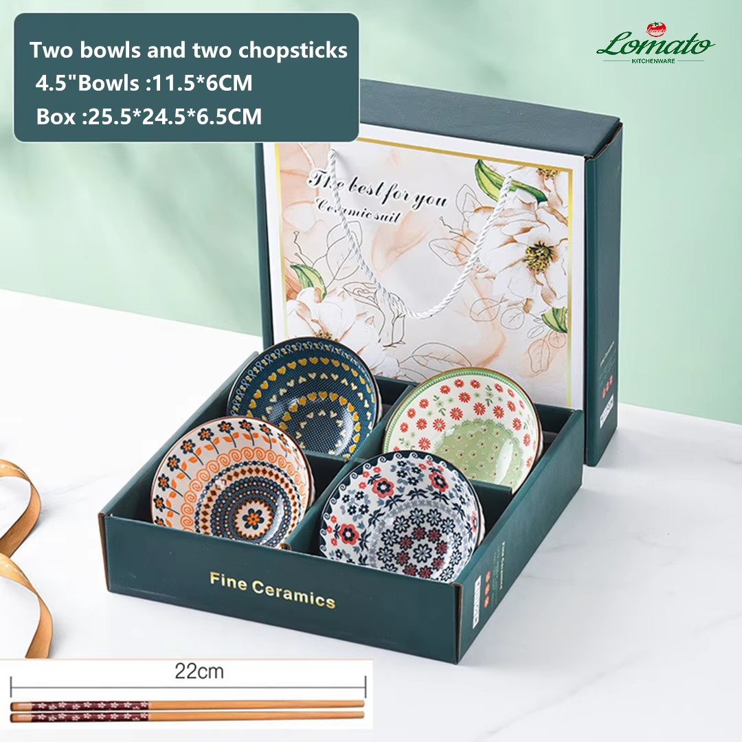 4 bowls with Chopsticks