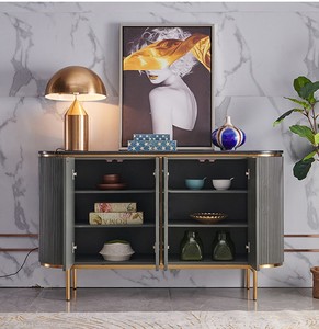 Meuble TV en bois de luxe en acier inoxydable, meuble de salon moderne, panneau latéral, meuble de tapisserie pour la maison - Product Image 2