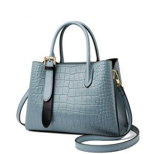 Sac fourre-tout en cuir véritable pour femme, motif crocodile, grande capacité, sac à bandoulière, fermeture éclair, pour le bureau, le quotidien et les voyages - Product Image 1
