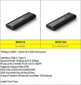 <span class=keywords><strong>M</strong></span>.2 NVME-und SATA-Gehäuse Dual Protocol <span class=keywords><strong>M</strong></span>.2 NVME/NGFF SATA-SSD-Gehäuse 10 Gbit/s Typ C SATA NVME <span class=keywords><strong>M</strong></span>.2 SSD-Gehäuse - Product Image 2