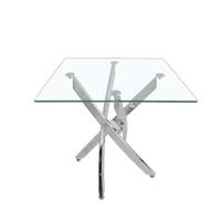 Table à manger carrée de luxe en verre trempé avec pieds en métal