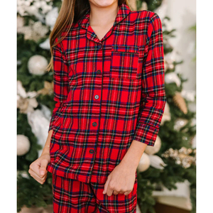 Kids Button Down Tartan Twith Pijamas Set Família Véspera De Natal Xadrez Print Combinando Pijama Set Meninas Tartan Xadrez Pijama Set - Product Image 1