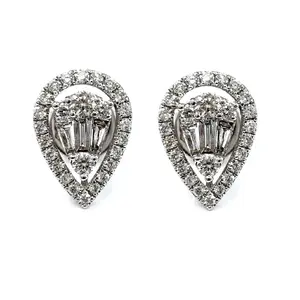 珠宝制造商批发18k纯白色金色真包钻石精品珠宝梨形耳环女用耳环