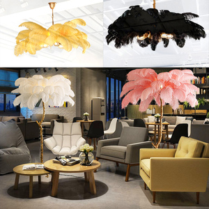 Lampadario Decorativo con Piume Soffici, Lampada da <span class=keywords><strong>Soffitto</strong></span> Chic con Piume di Struzzo per Hotel e Esposizioni d'Arte - Product Image 5