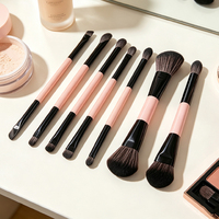 Ensemble de pinceaux de maquillage double embout JIY, 7 pièces, pinceaux cosmétiques, fond de teint, blush, contour, poils synthétiques, manche en bois, logo personnalisé