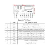 Módulo Receptor RF Superheterodino con Decodificación 300-450M, Bajo Consumo, 3.6-10V, Salida de 4 Canales, Compatible con Múltiples Códigos para Puerta de Garaje
