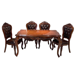 <b>Victorian</b> Wood <b>Dining</b> <b>Table</b> Set With 6 Leather Upholstered Chairs Antique Carved Design For Home <b>Dining</b> Room Furniture - Product Image 1