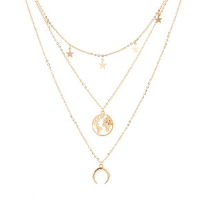 Collares de Moda <span class=keywords><strong>con</strong></span> Colgante de <span class=keywords><strong>Mapa</strong></span> de Estrellas y Luna, Cadenas de Clavícula Multicapa para Mujer, Joyería - Product Image 5