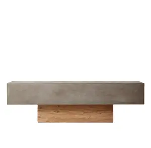 Modern American style living room furniture wood bench rectangular concrete and teak benches