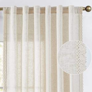 DaiRui Rideaux mi-hauteur style américain en faux lin avec bordure en dentelle et passe-tringle, petits rideaux de café pour fenêtres de cuisine - Product Image 1