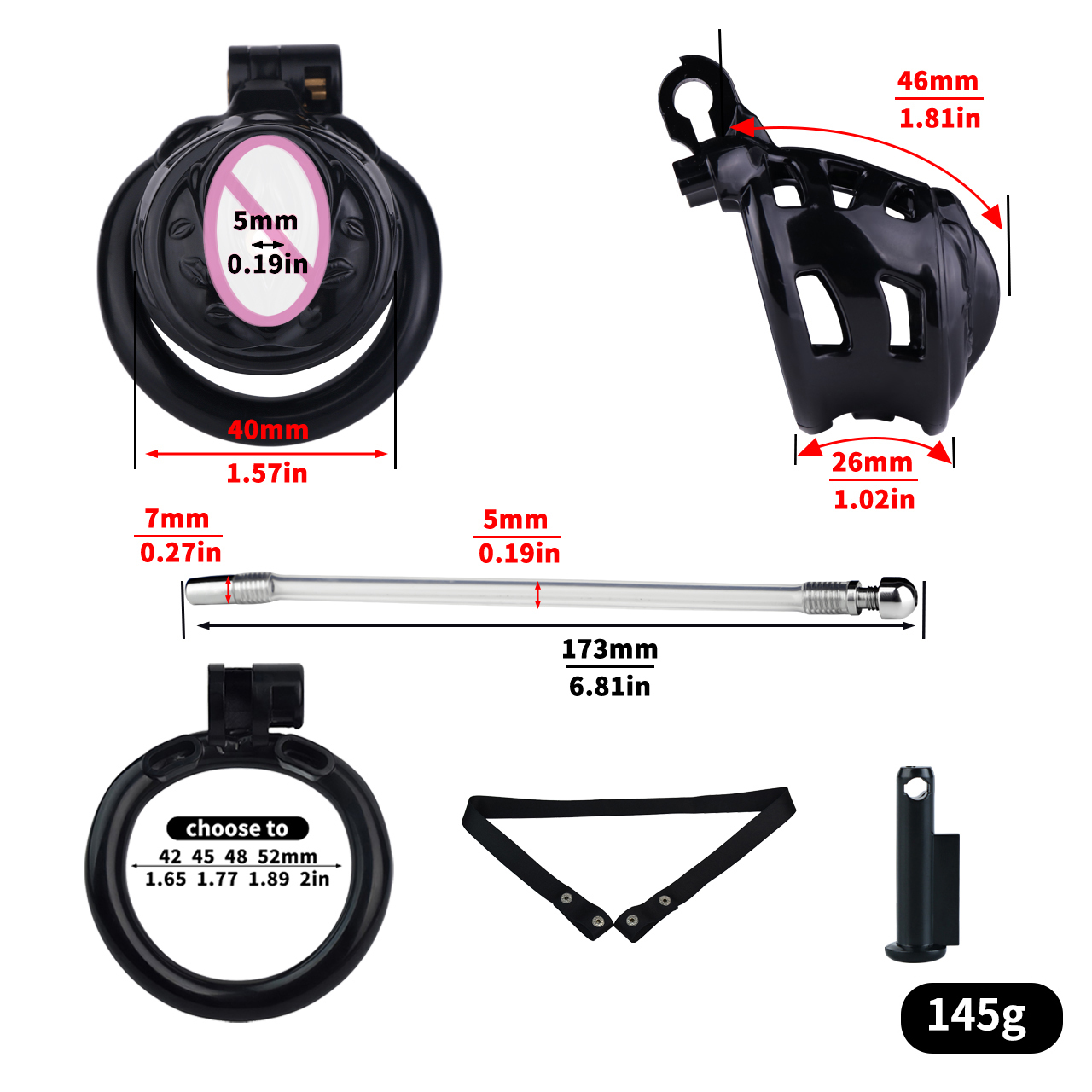 Cage+ (DG-17)Cathéter+(PU-3)ceinture-Noir