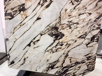 Dalles de luxe italiennes modernes en calcite Calacatta Viola polie et imperméable pour tables de salon avec design graphique