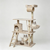 En gros Arbre à chat moderne beige écologique personnalisé, grand, en bois de sisal naturel, avec griffoir à 5 niveaux et mobilier pour chat