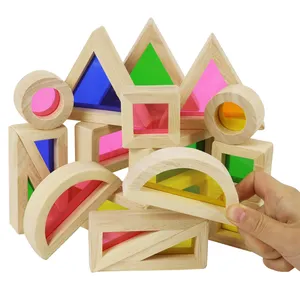 Kinder Holz Acryl Bausteine Set 24 Stück Regenbogen Stapel Spiel Bau Vorschule Buntes Lernen Lernspiel zeug