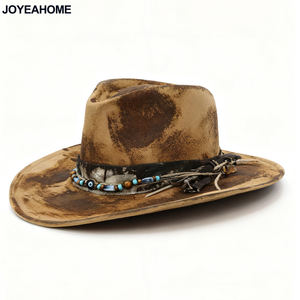 <span class=keywords><strong>West</strong></span> Burned Vintage Rare Custom Hat Pequeño sombrero de vaquero negro Cattleman Crown Low Sided Brim Sombrero de vaquero desgastado - Product Image 4